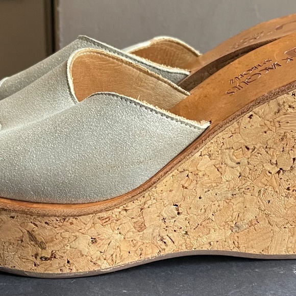 K Jacques St Tropez Silver Leather Cork Platform Slides - Picture 5 of 9